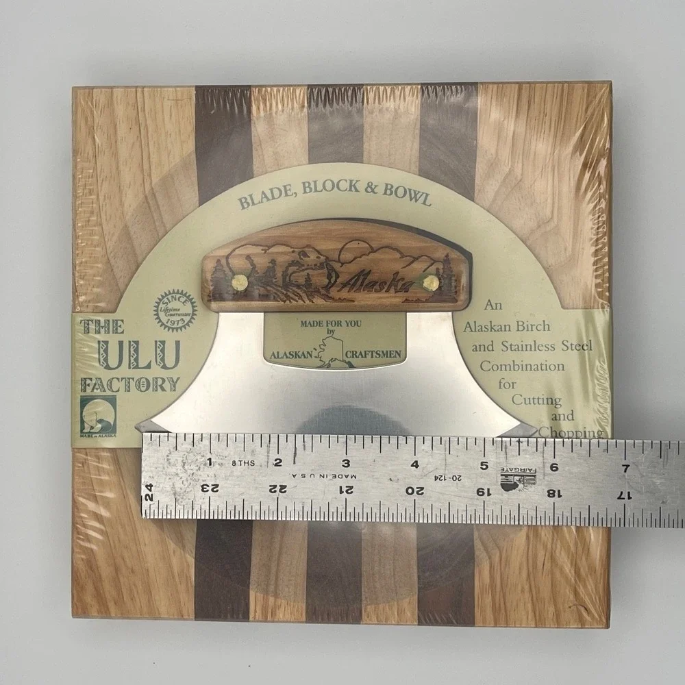 The Ulu Factory Brown Chopping Bowl with Ulu Knife Birch Walnut Set
